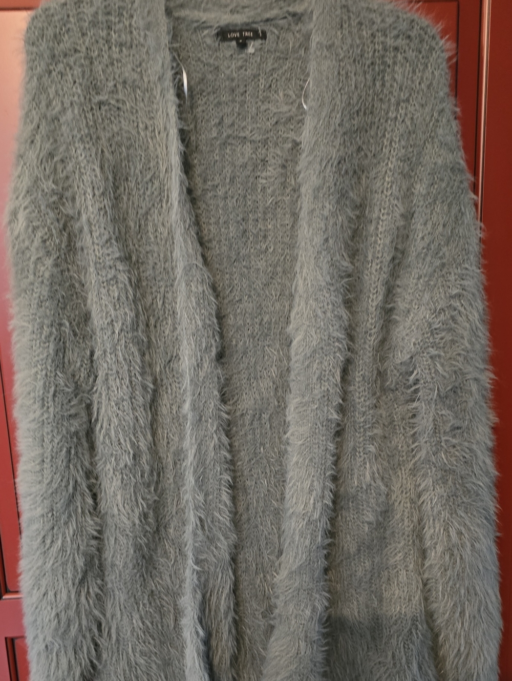 Love Tree Gray Fuzzy Open-Front Cardigan Sweater